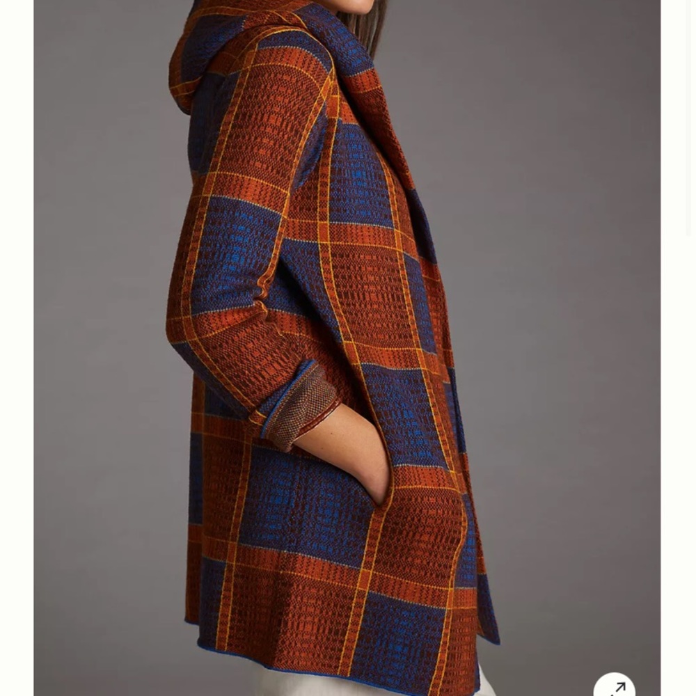 Anthropologie Field Flower Plaid Sweater Coat - Picture 2 of 6